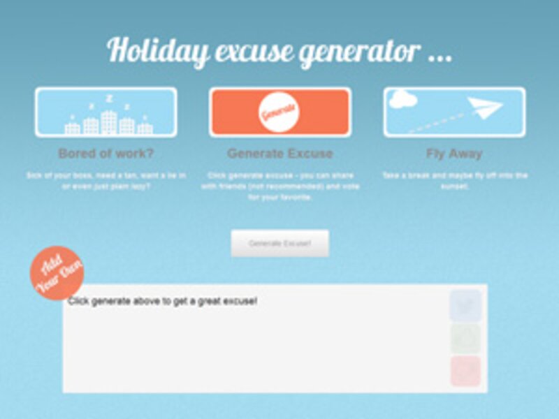 Generate your week off work excuse with Sunshine.co.uk