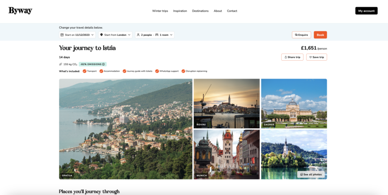 Flight-free travel company Byway launches carbon labelling for every trip