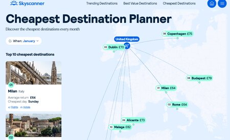 Skyscanner unveils new Cheapest Destination planner tool